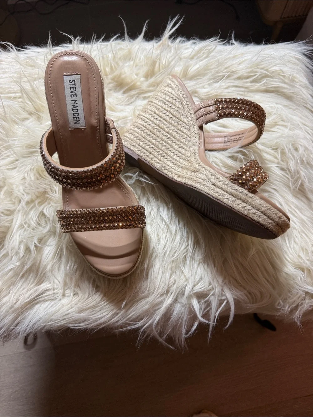 Steve Madden Blush Crystal-Strap Espadrille Wedge Sandals